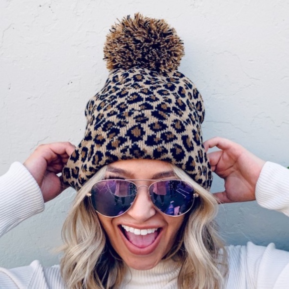 BellanBlue Accessories - Cozy Leopard Print Pom Beanie